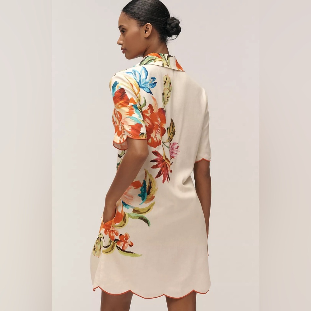 Farm Rio x Anthropologie Scalloped Shirt Dress Sz XS NWT - Picture 2 of 7